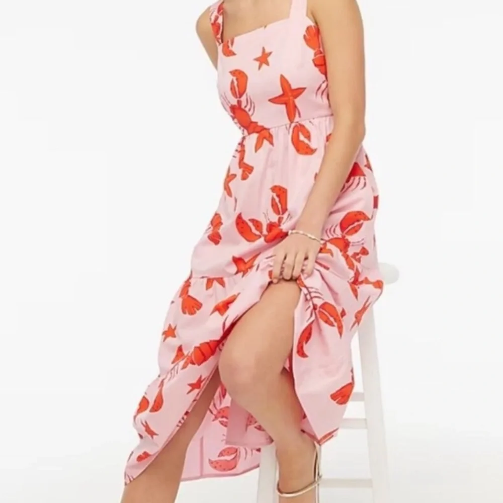 J. Crew Factory Pink Midi Dress with Orange Lobster Print - Picture 1 of 1